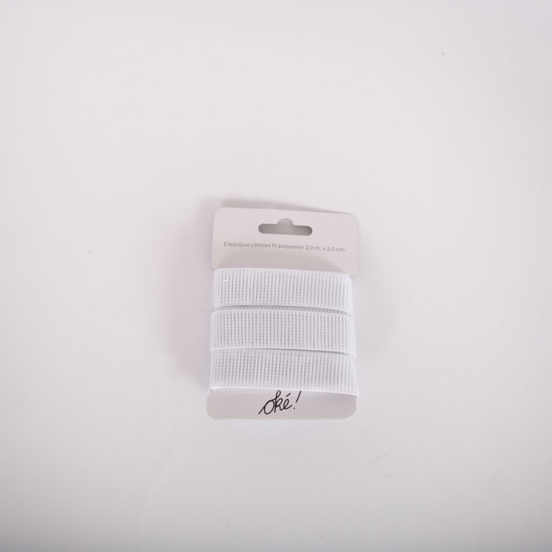 ELASTIQUE COTELET POLYESTER BLANC 20 MM. X 2 M.
